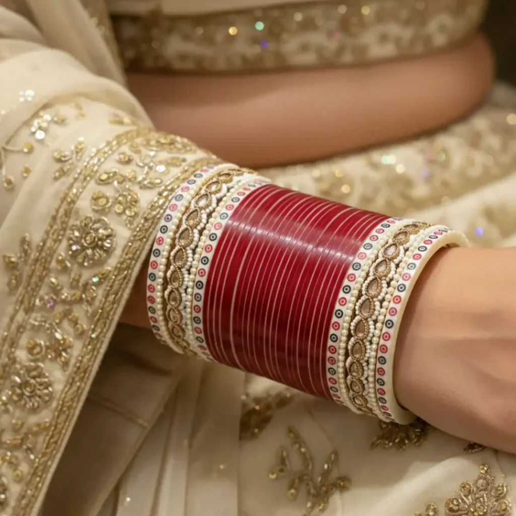 Red and white bridal chura set