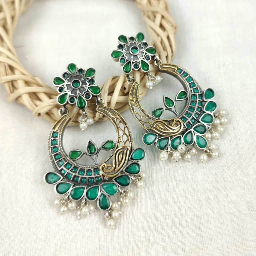 Peacock meenakari jhumkis