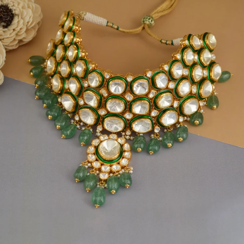 Emerald polki necklace set